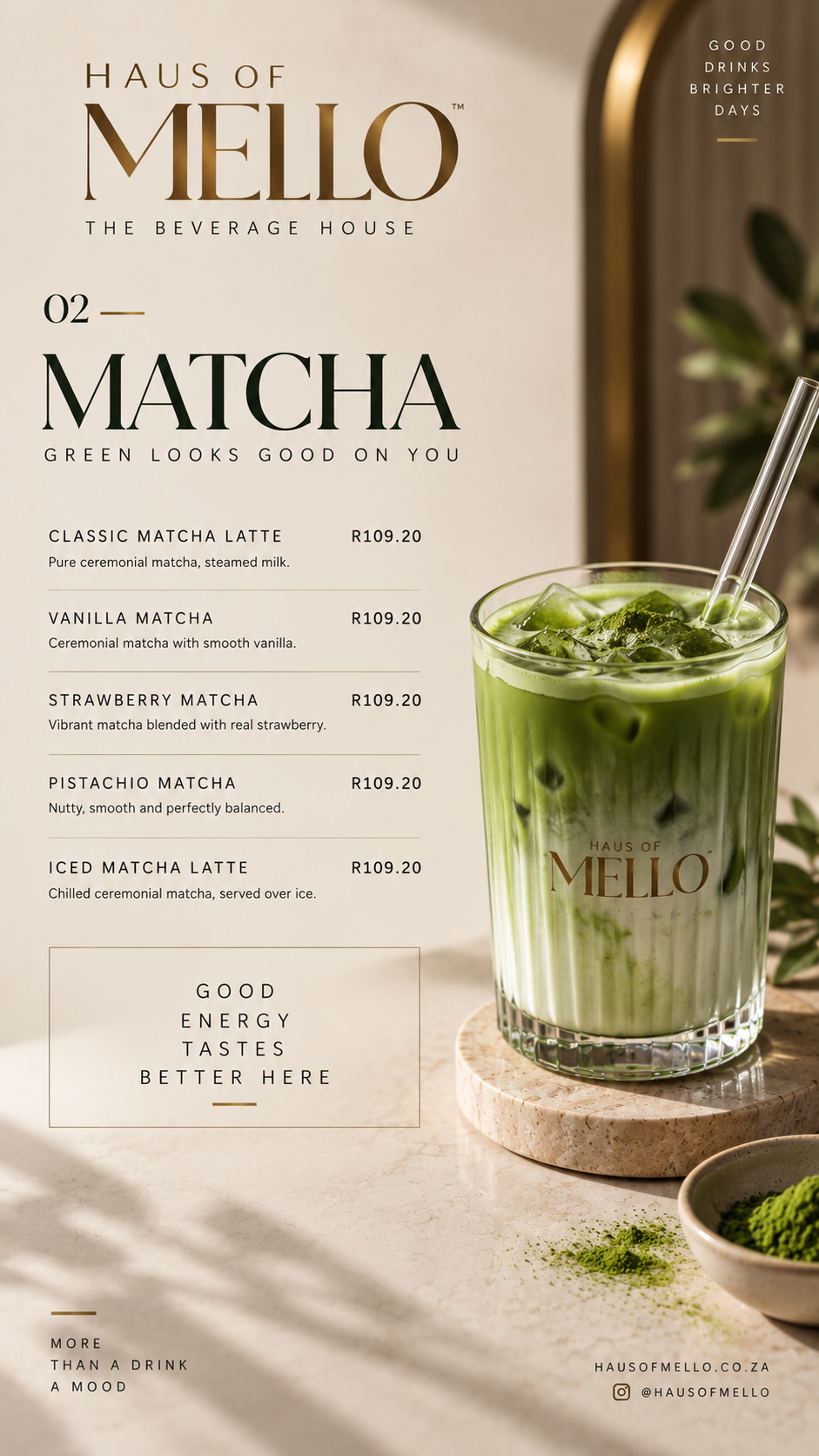Approved HAUS OF MELLO Matcha menu artwork