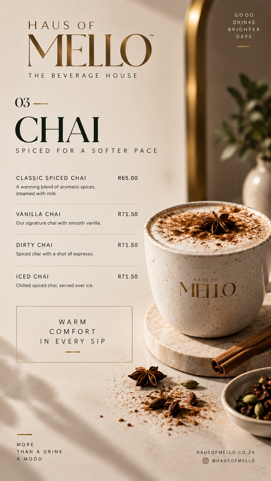 Approved HAUS OF MELLO Chai menu artwork