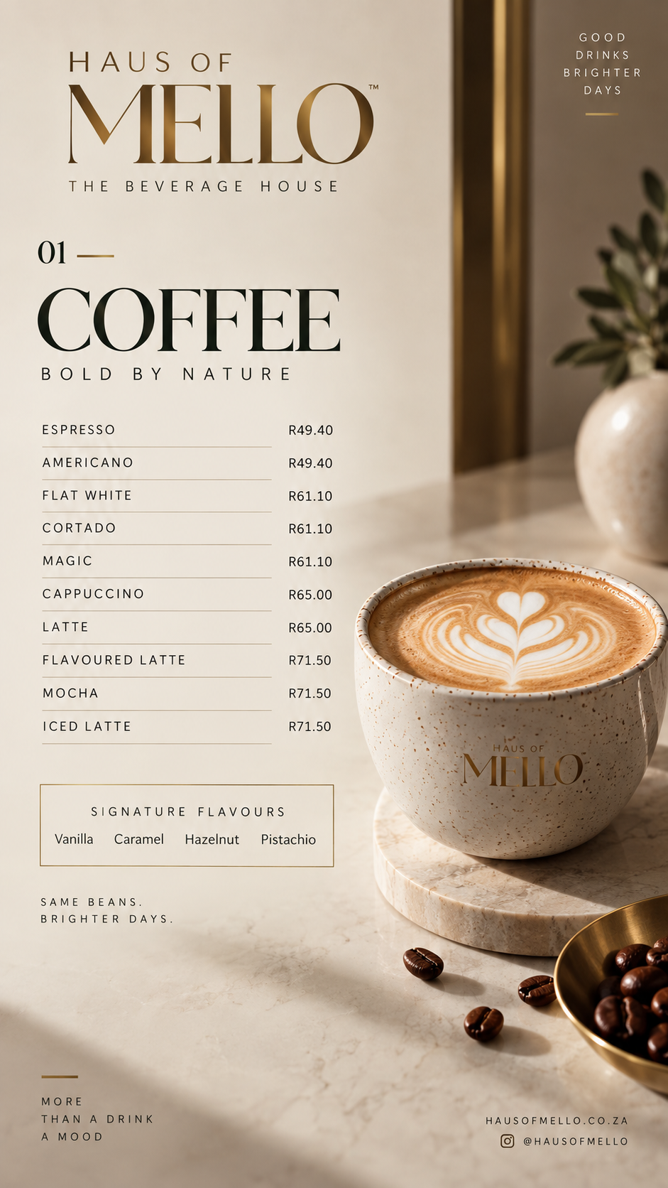 Approved HAUS OF MELLO Coffee menu artwork