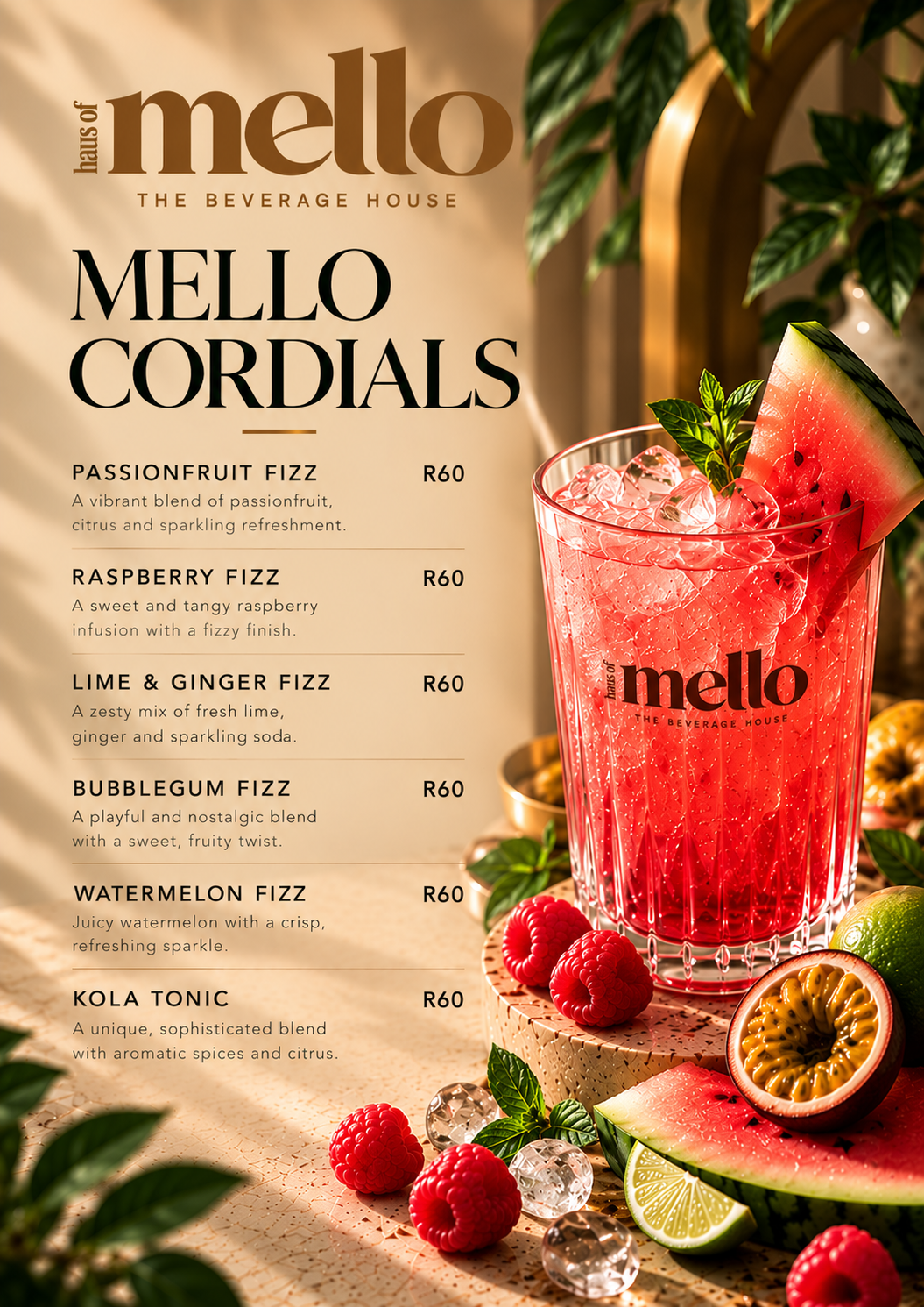 Approved HAUS OF MELLO Cordials menu artwork