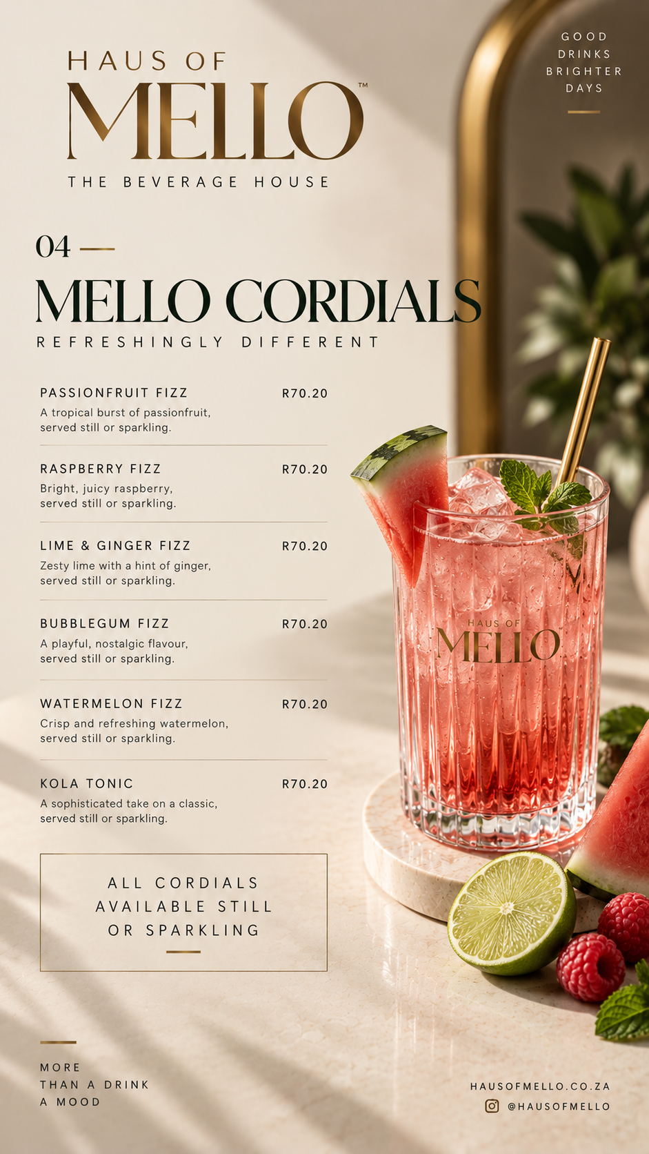 Approved HAUS OF MELLO Cordials menu artwork