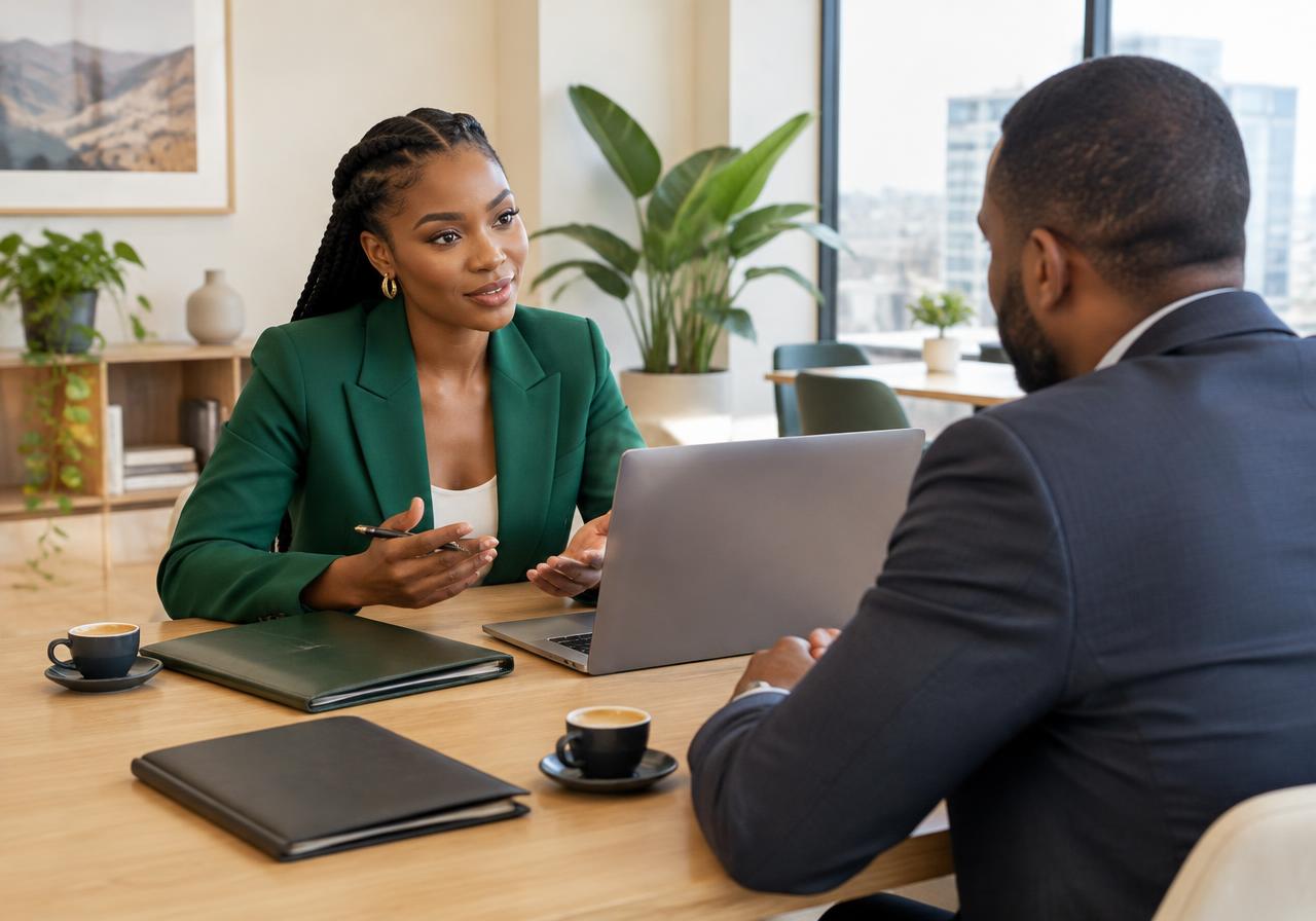 Conceptual scene of an entrepreneur developing a client relationship