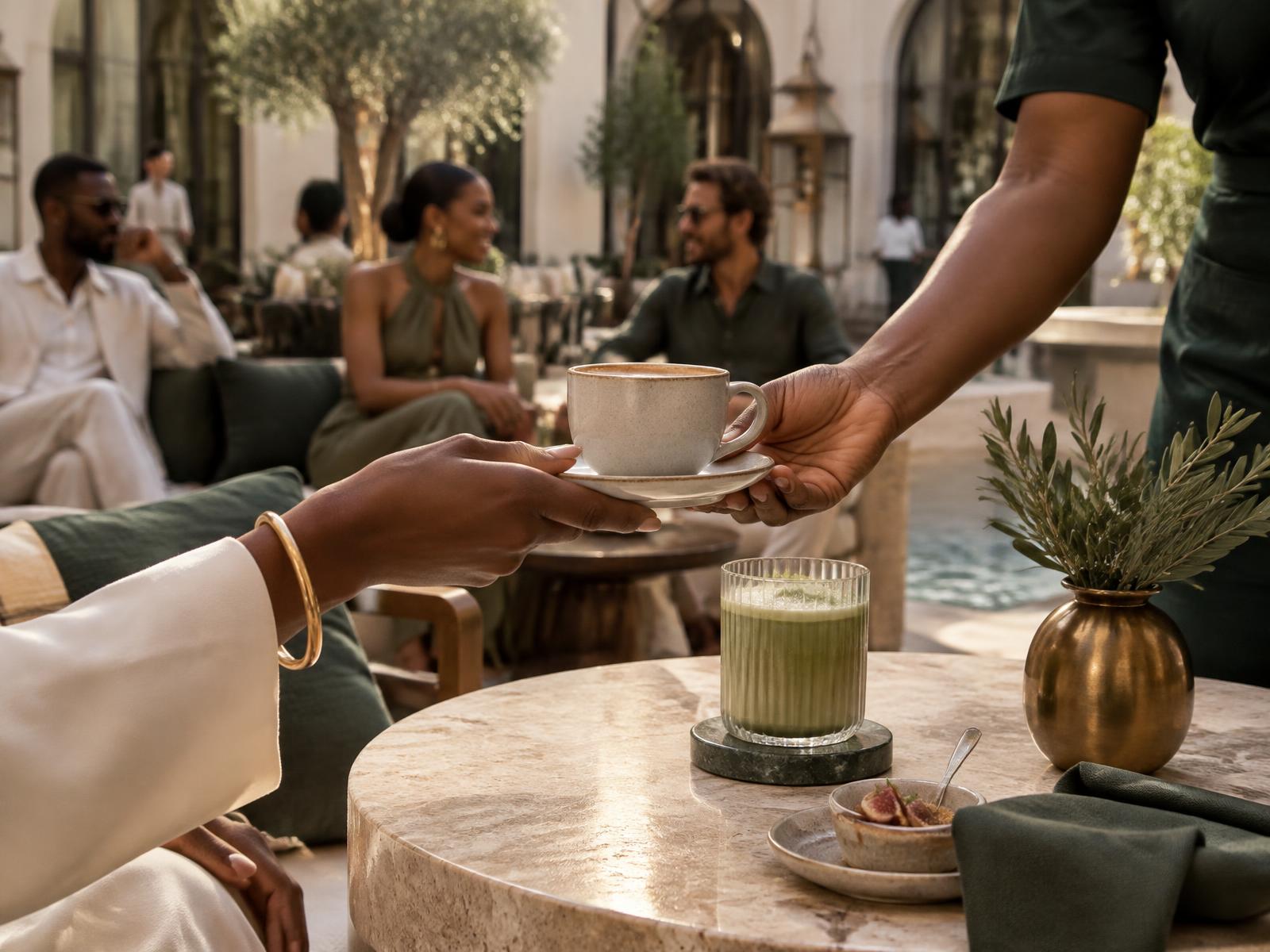 A Mello coffee being served in a refined social setting